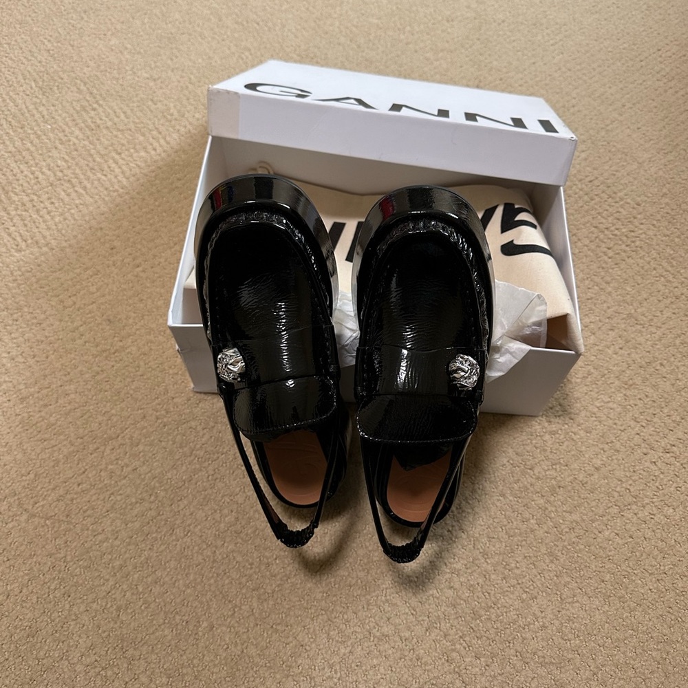 GANNI Platform Slingback Loafers - Black